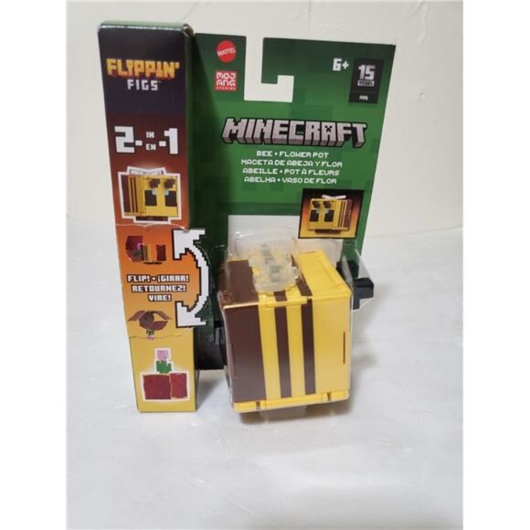 Minecraft Flippin' Figs Bee & Flower Pot Action Figure Toy 194735193264 - Picture 1 of 8